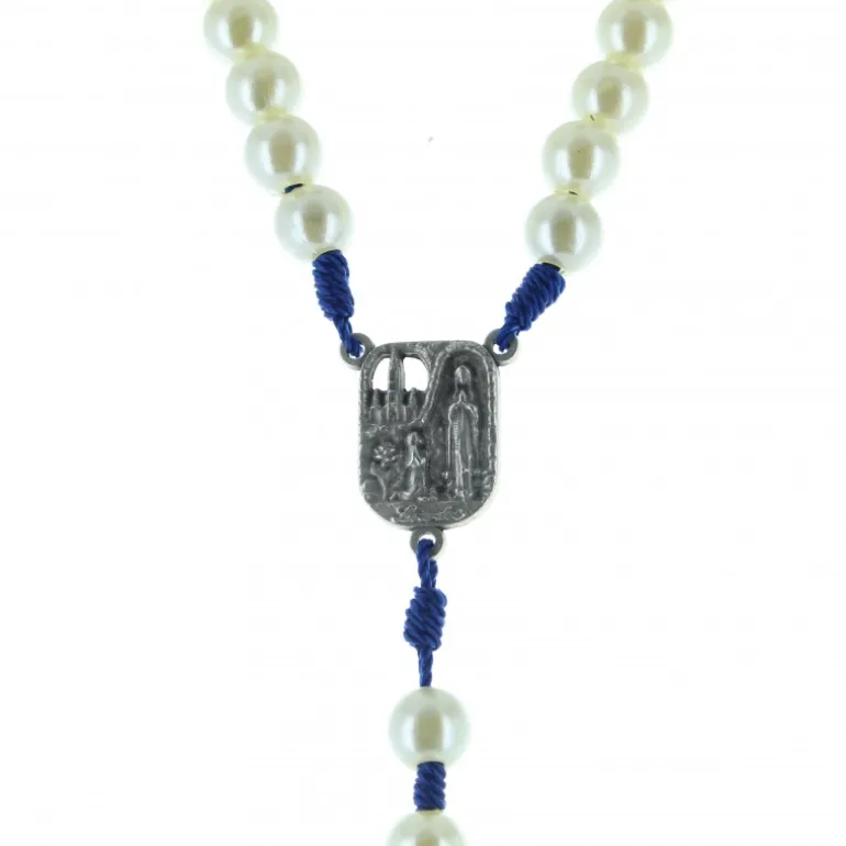Palais du Rosaire Chapelet de Lourdes perles nacrées sur corde bleue^ Chapelet De Lourdes | Chapelet Corde