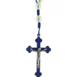 Palais du Rosaire Chapelet de Lourdes perles nacrées sur corde bleue^ Chapelet De Lourdes | Chapelet Corde