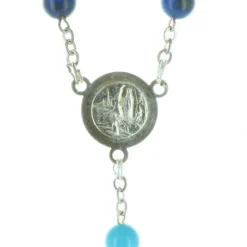 Palais du Rosaire Chapelet de Lourdes plaqué Argent avec pierres de Lapis lazuli et Turquoise^ Chapelet De Lourdes | Chapelet Pierre