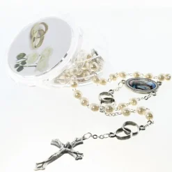 Palais du Rosaire Chapelet de mariage avec sa boite illustrée de la Sainte Famille^ Chapelet Verre