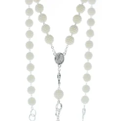 Palais du Rosaire Chapelet de Mariage en métal avec grains blancs en relief^ Chapelet Résine | Chapelet Métal