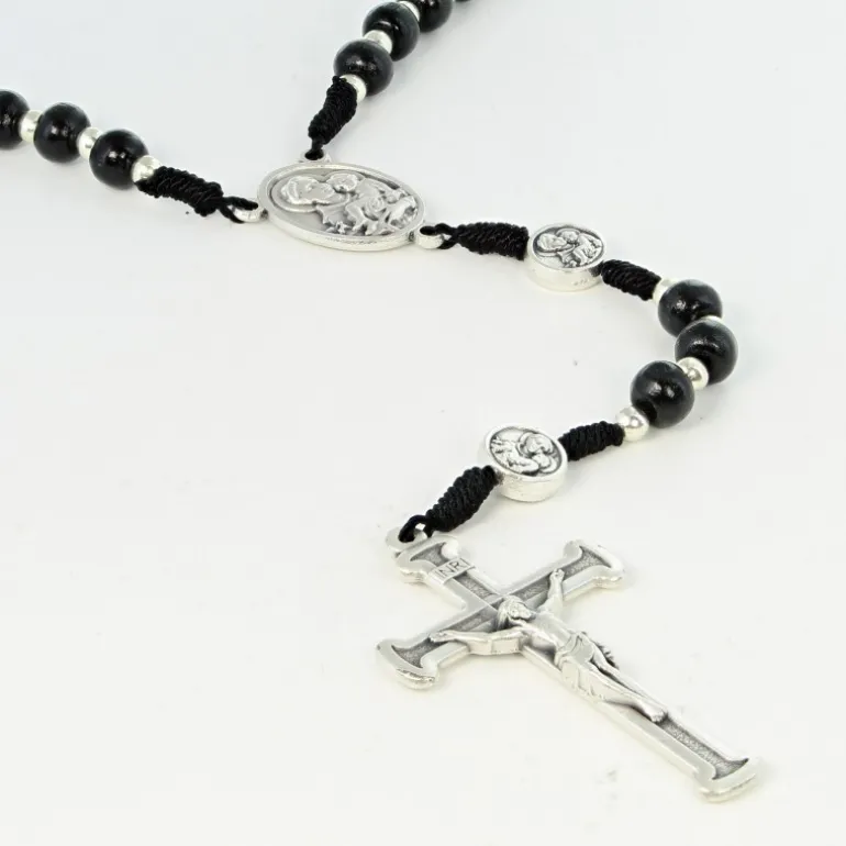 Palais du Rosaire Chapelet de Saint Antoine en bois noir avec fermoir et paters et coeur de la Vierge à l'enfant en métal^ Chapelet Métal | Chapelet Corde