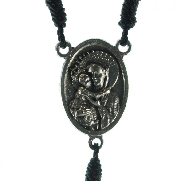 Palais du Rosaire Chapelet de Saint Antoine en bois noir avec fermoir et paters et coeur de la Vierge à l'enfant en métal^ Chapelet Métal | Chapelet Corde
