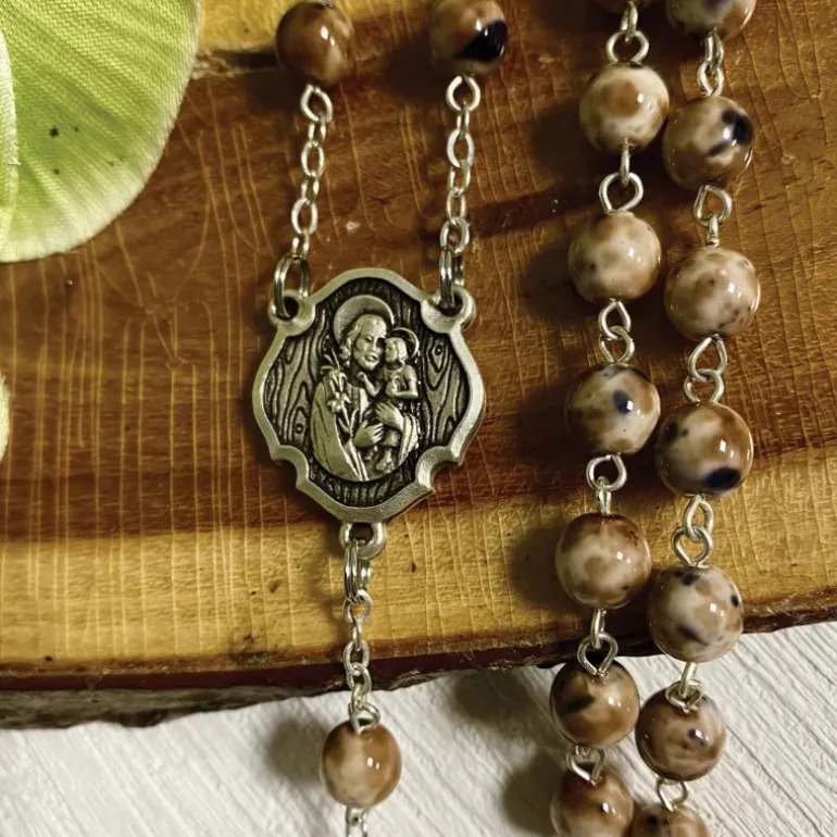 Palais du Rosaire Chapelet de Saint Joseph avec des grains en verre 7mm^ Chapelet Verre | Chapelet De Saint Joseph