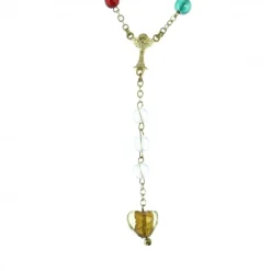 Palais du Rosaire Chapelet des Disciples de Jesus en Verre Multicolore avec Coeur en Verre de Murano^ Chapelet Verre