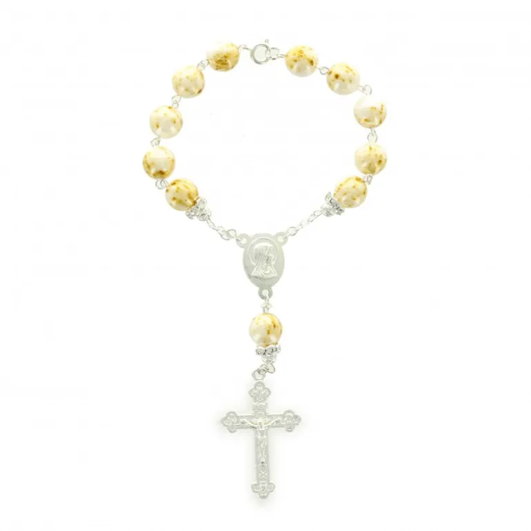 Palais du Rosaire Chapelet dizainier argenté avec l'Apparition de Lourdes^ Chapelet De Lourdes | Chapelet Dizainier