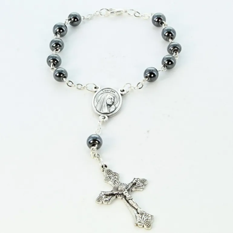 Palais du Rosaire Chapelet dizainier de Lourdes grains en hématite et coeur Apparition Lourdes^ Chapelet De Lourdes | Chapelet Dizainier