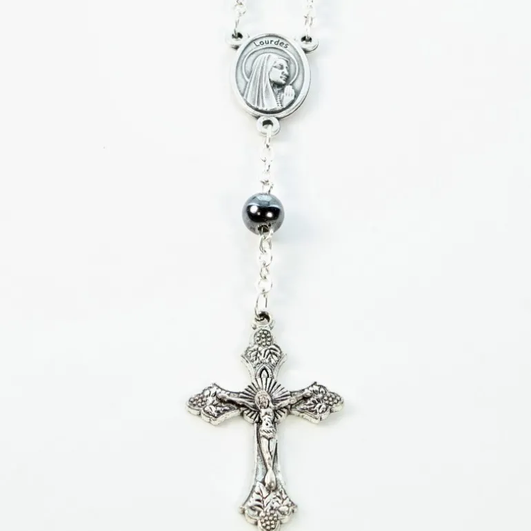 Palais du Rosaire Chapelet dizainier de Lourdes grains en hématite et coeur Apparition Lourdes^ Chapelet De Lourdes | Chapelet Dizainier