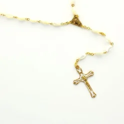 Palais du Rosaire Chapelet doré avec grains et croix en nacre véritable^ Chapelet Nacre
