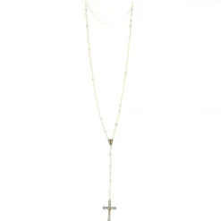 Palais du Rosaire Chapelet doré avec grains et croix en nacre véritable^ Chapelet Nacre