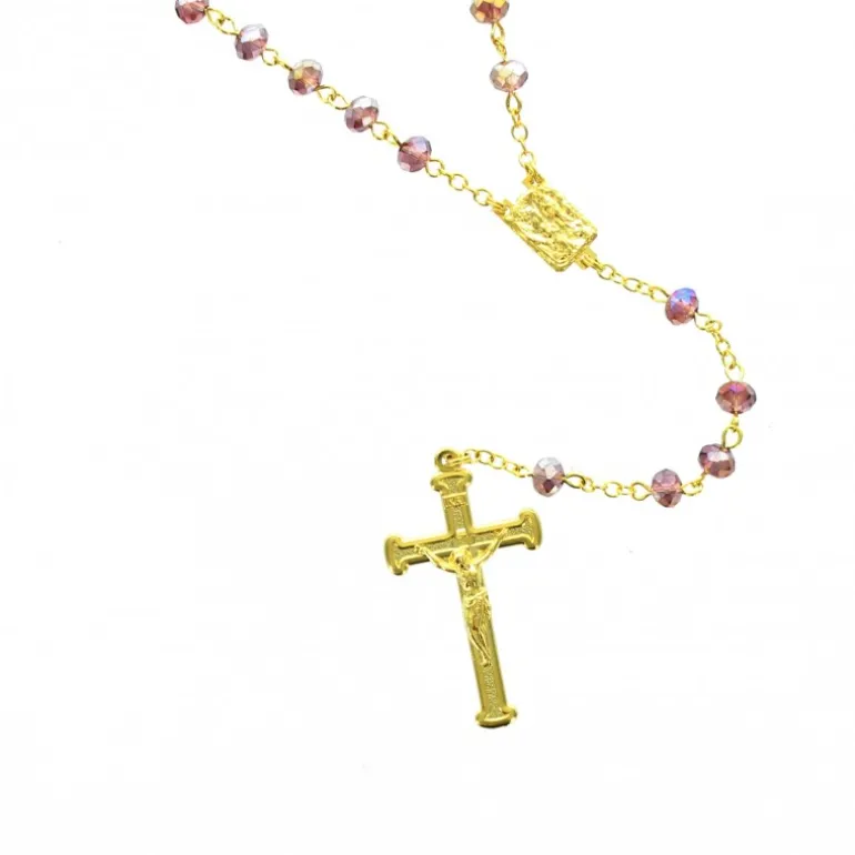 Palais du Rosaire Chapelet doré avec grains en cristal^ Chapelet Métal | Chapelet Cristal