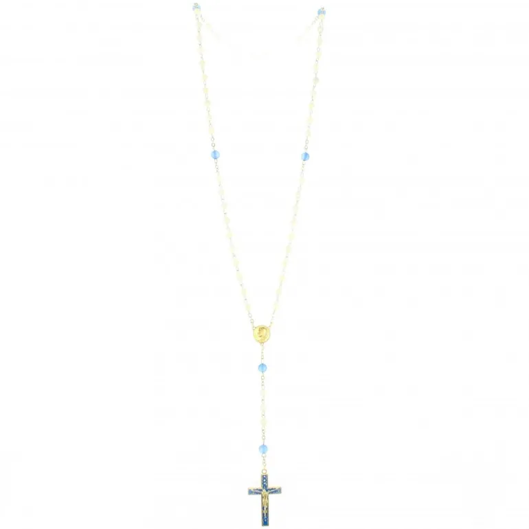 Palais du Rosaire Chapelet doré en nacre et pierres 6mm avec une croix émaillée^ Communion | Chapelet De Communion