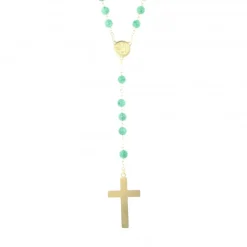 Palais du Rosaire Chapelet doré en pierres Aventurine de 6mm avec croix émaillée^ Chapelet Pierre