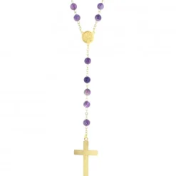 Palais du Rosaire Chapelet doré en pierres d'Améthyste de 6mm avec croix émaillée^ Chapelet Pierre