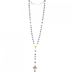 Palais du Rosaire Chapelet doré en pierres d'Améthyste de 6mm avec croix émaillée^ Chapelet Pierre