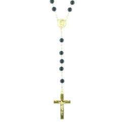Palais du Rosaire Chapelet doré en pierres d'Agathe Noire de 6mm avec croix émaillée^ Chapelet Pierre