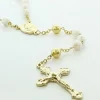 Palais du Rosaire Chapelet Dorées en Perles Blanches et Coeur Vierge Miraculeuse^ Chapelet Métal