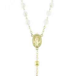 Palais du Rosaire Chapelet Dorées en Perles Blanches et Coeur Vierge Miraculeuse^ Chapelet Métal