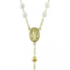 Palais du Rosaire Chapelet Dorées en Perles Blanches et Coeur Vierge Miraculeuse^ Chapelet Métal