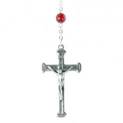Palais du Rosaire Chapelet dévotion de la Flamme d'Amour en résine rouge et chaîne argentée^ Chapelet Résine