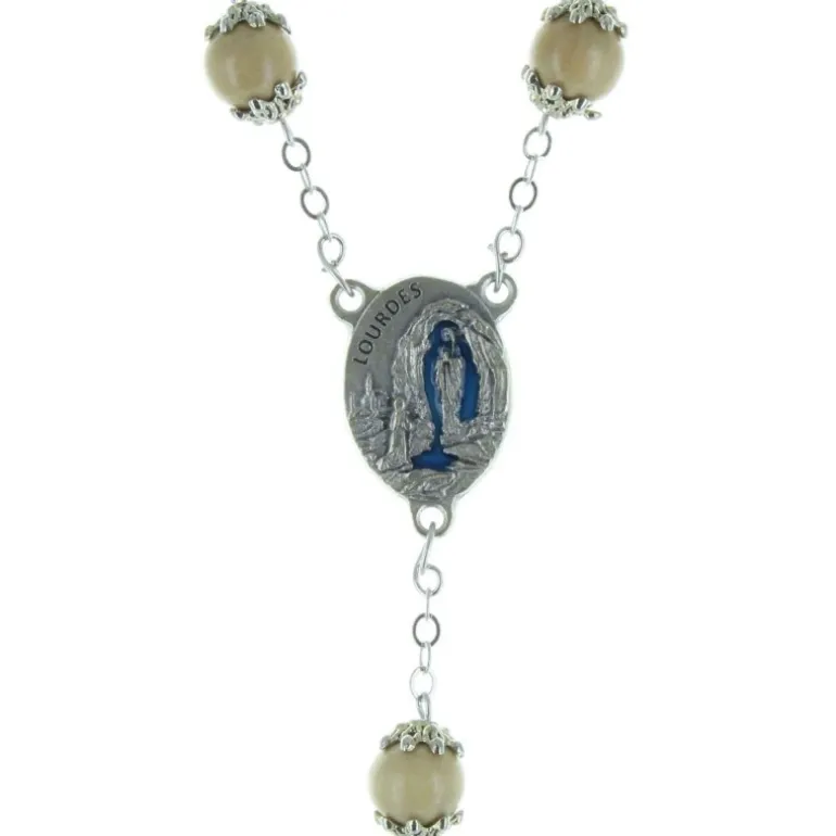 Palais du Rosaire Chapelet Eau de Lourdes avec des grains bois festonnés 10mm^ Chapelet Eau De Lourdes | Chapelet De Lourdes