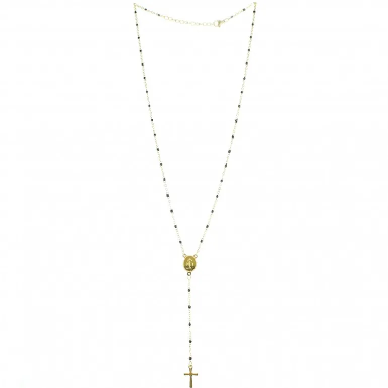Palais du Rosaire Chapelet en acier doré avec des perles noires^ Chapelet Métal
