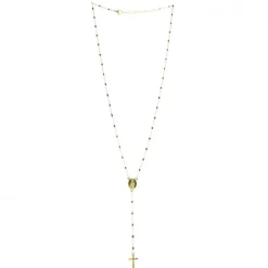 Palais du Rosaire Chapelet en acier doré avec des perles noires^ Chapelet Métal