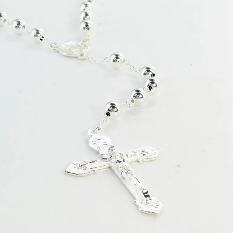 Palais du Rosaire Chapelet en argent avec des grains ronds et un coeur avec l'Apparition de Lourdes et l'Ave Maria^ Chapelet Argent