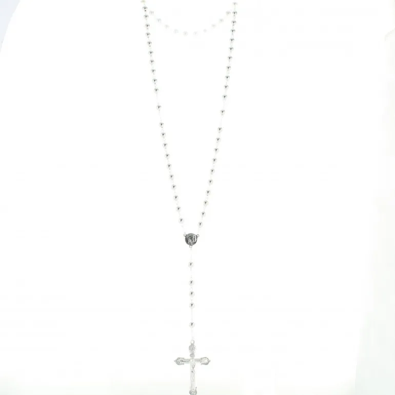 Palais du Rosaire Chapelet en argent avec des grains ronds et un coeur avec l'Apparition de Lourdes et l'Ave Maria^ Chapelet Argent