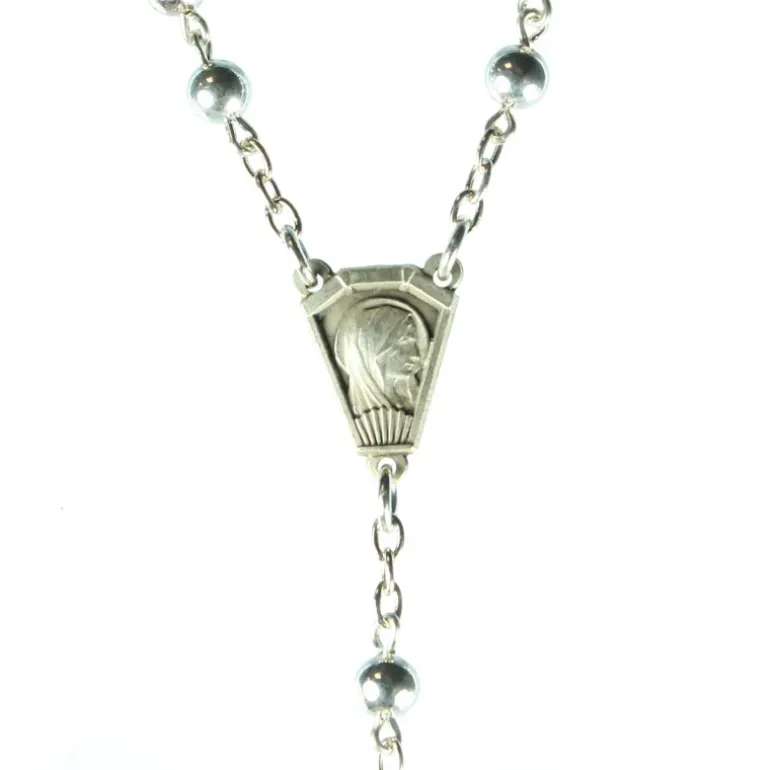 Palais du Rosaire Chapelet en argent avec grains de 4mm et coeur de Lourdes^ Chapelet De Lourdes | Chapelet Argent