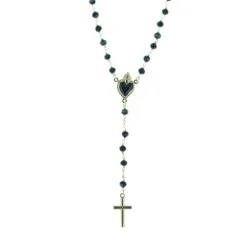 Palais du Rosaire Chapelet en argent doré avec coeur ex-voto noir^ Chapelet Argent
