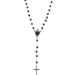 Palais du Rosaire Chapelet en argent doré avec coeur ex-voto noir^ Chapelet Argent