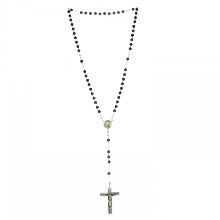 Palais du Rosaire Chapelet en Argent et pierre d'Agathe Noire de 4mm^ Chapelet Argent