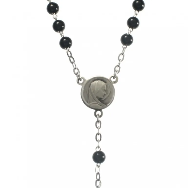 Palais du Rosaire Chapelet en Argent et pierre d'Agathe Noire de 4mm^ Chapelet Argent
