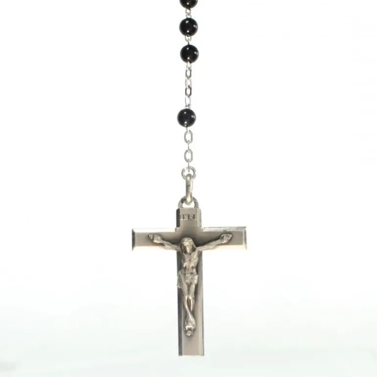 Palais du Rosaire Chapelet en Argent et pierre d'Agathe Noire de 4mm^ Chapelet Argent