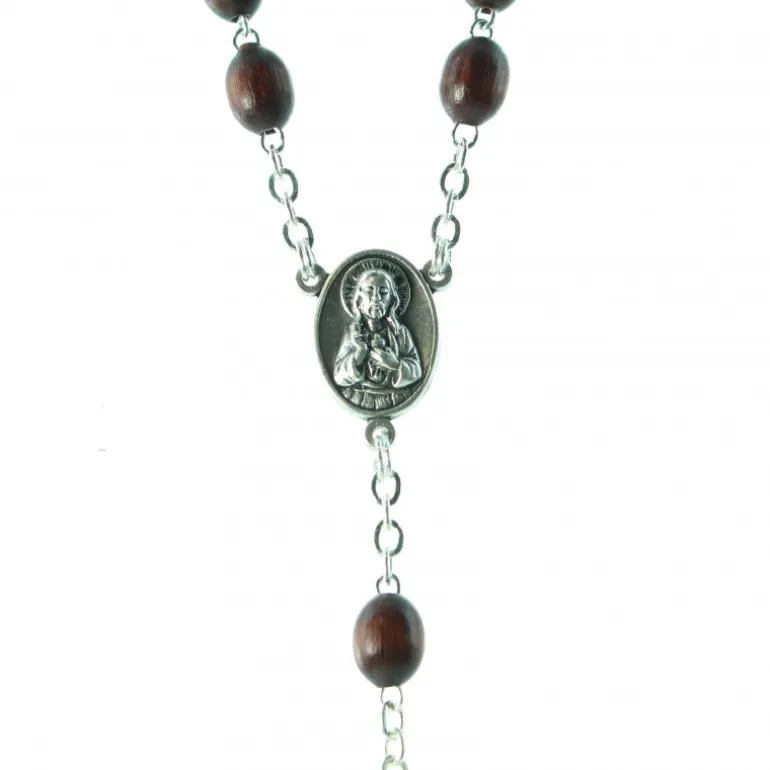 Palais du Rosaire Chapelet en bois avec coeur scapulaire de la Vierge du Mont Carmel et Sacré Coeur de Jésus^ Collier Scapulaire | Chapelet Bois