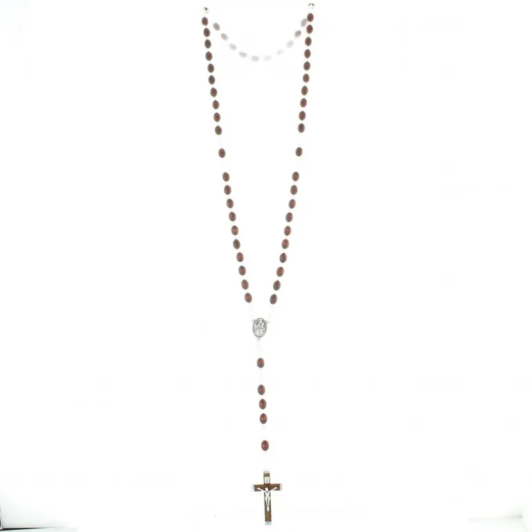 Palais du Rosaire Chapelet en bois avec coeur scapulaire de la Vierge du Mont Carmel et Sacré Coeur de Jésus^ Collier Scapulaire | Chapelet Bois