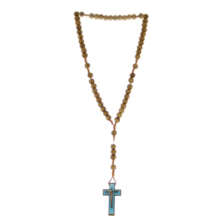 Palais du Rosaire Chapelet en bois d'olivier avec illustration du Christ^ Chapelet Bois