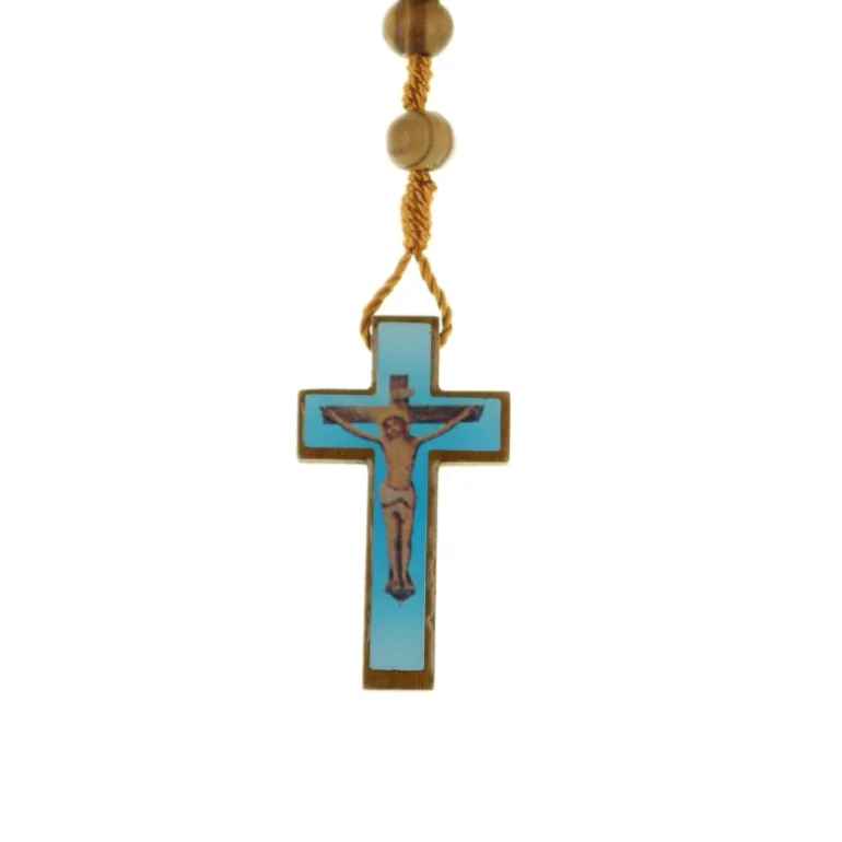 Palais du Rosaire Chapelet en bois d'olivier avec illustration du Christ^ Chapelet Bois
