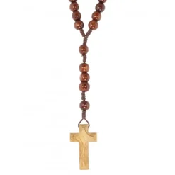 Palais du Rosaire Chapelet en corde avec grains en bois foncé de 12mm et croix en bois d'olivier^ Chapelet Corde