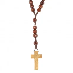 Palais du Rosaire Chapelet en corde avec grains en bois foncé de 12mm et croix en bois d'olivier^ Chapelet Corde