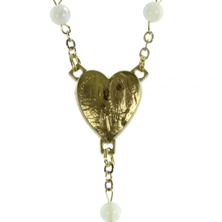 Palais du Rosaire Chapelet en nacre avec coeur de l'Apparitionn de Lourdes doré^ Chapelet Nacre