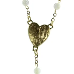 Palais du Rosaire Chapelet en nacre avec coeur de l'Apparitionn de Lourdes doré^ Chapelet Nacre