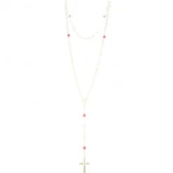 Palais du Rosaire Chapelet en nacre avec paters corail rose et croix en nacre^ Communion | Chapelet Nacre