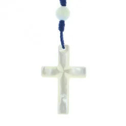Palais du Rosaire Chapelet en nacre 7mm sur corde bleu^Enfant Communion | Chapelet De Communion