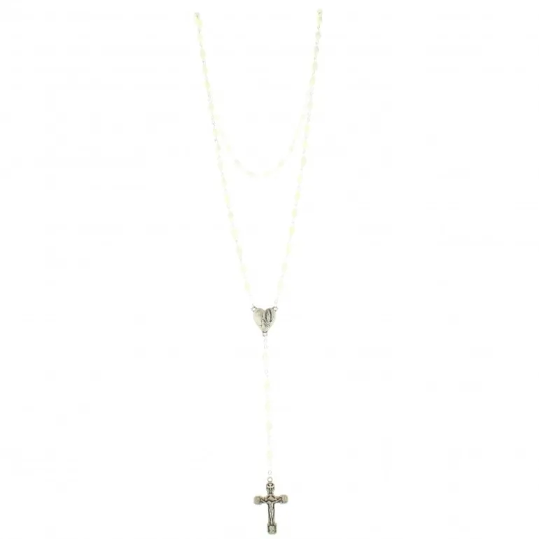 Palais du Rosaire Chapelet en nacre perle ovale 5x8mm coeur argenté Notre-Dame de Lourdes^ Chapelet Nacre