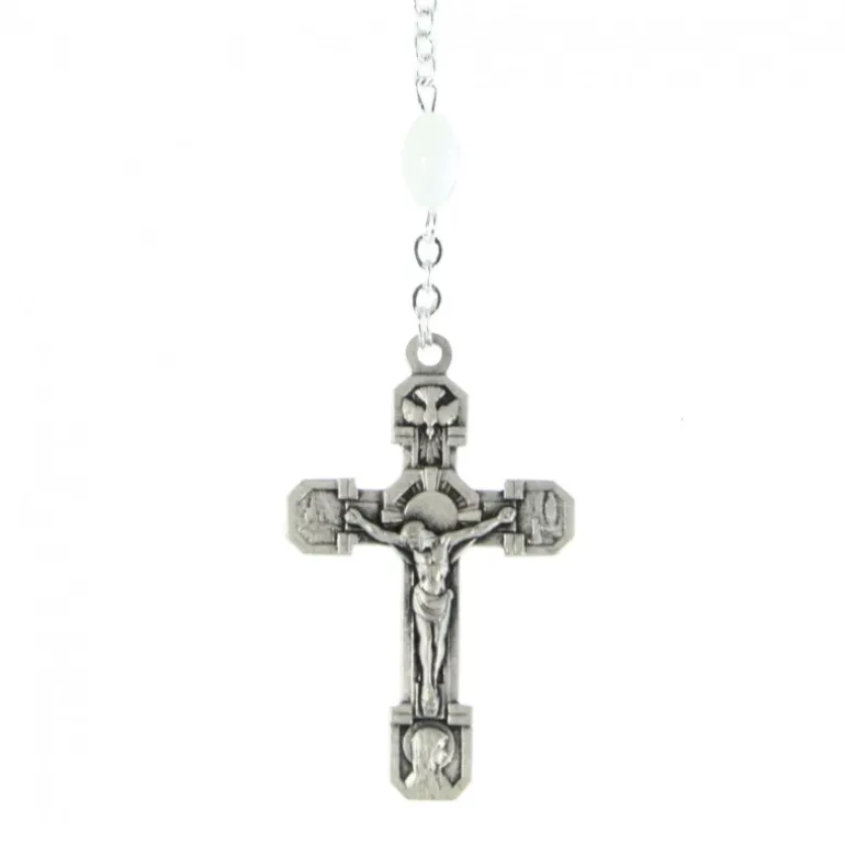 Palais du Rosaire Chapelet en nacre perle ovale 5x8mm coeur argenté Notre-Dame de Lourdes^ Chapelet Nacre