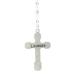 Palais du Rosaire Chapelet en nacre perle ovale 5x8mm coeur argenté Notre-Dame de Lourdes^ Chapelet Nacre