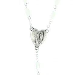 Palais du Rosaire Chapelet en nacre perle ovale 5x8mm coeur argenté Notre-Dame de Lourdes^ Chapelet Nacre