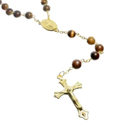 Palais du Rosaire Chapelet en pierre d'Oeil de Tigre de 8mm avec chaîne dorée et boîte^ Chapelet Pierre